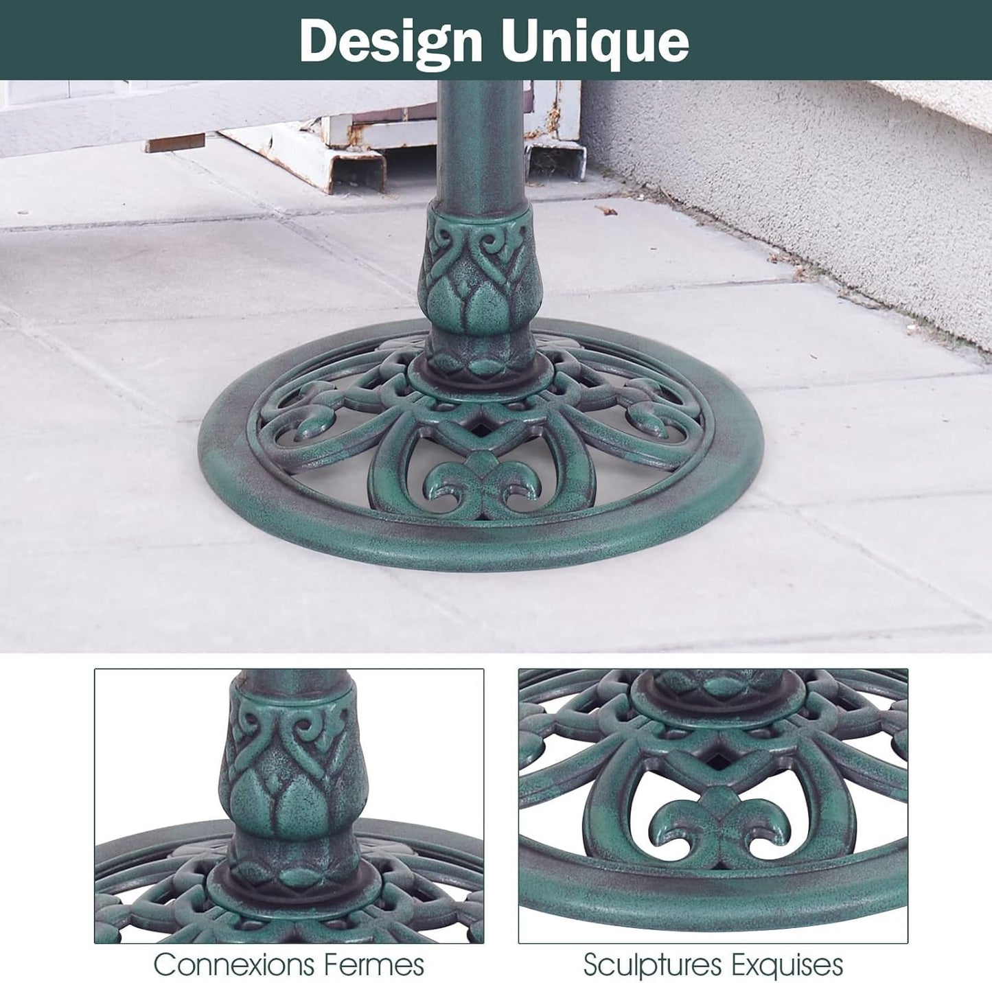 GOPLUS Mangeoire Oiseaux Extérieur, Plateau φ50CM, Abreuvoir Oiseaux Hauteur 72CM, Bain d'oiseaux en PP sur Pied, Base Remplissable, Design Antique, Bronze Vert