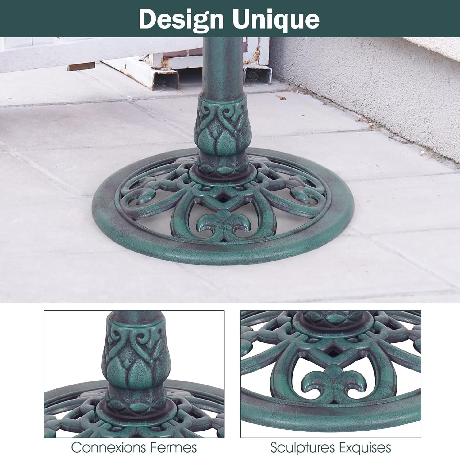 GOPLUS Mangeoire Oiseaux Extérieur, Plateau φ50CM, Abreuvoir Oiseaux Hauteur 72CM, Bain d'oiseaux en PP sur Pied, Base Remplissable, Design Antique, Bronze Vert