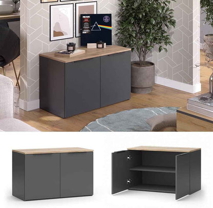 Sideboard Wido, Anthracite, 80X50Cm | Avec 2 Portes, Convient Pour Le Rangement Des Vêtements Et Des Articles Ménagers
