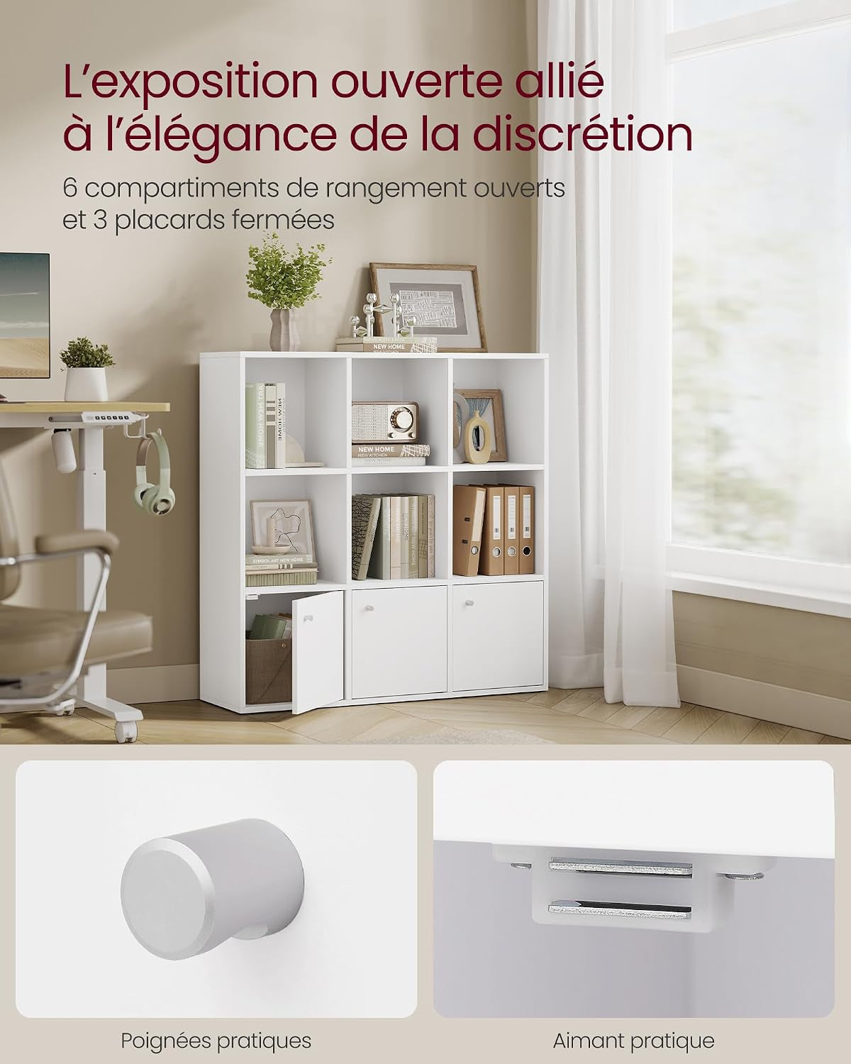 Custos Collection - Bibliothèque, Étagère, Meuble De Rangement, Armoire, 3 Placards Avec Portes En Bas, Pour Salon, Chambre, Chambre D'Enfant, Bureau, Moderne, Blanc LBC33WTV1
