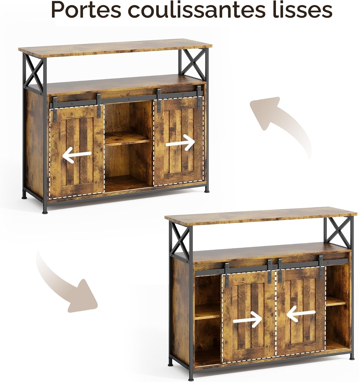 Buffet De Salon, Meuble De Rangement, Rétro | Style Campagnard, 2 Portes Coulissantes, Étagères Réglables, Structure MDF, Pour Salon Et Salle À Manger, 33 X 100 X 80 Cm