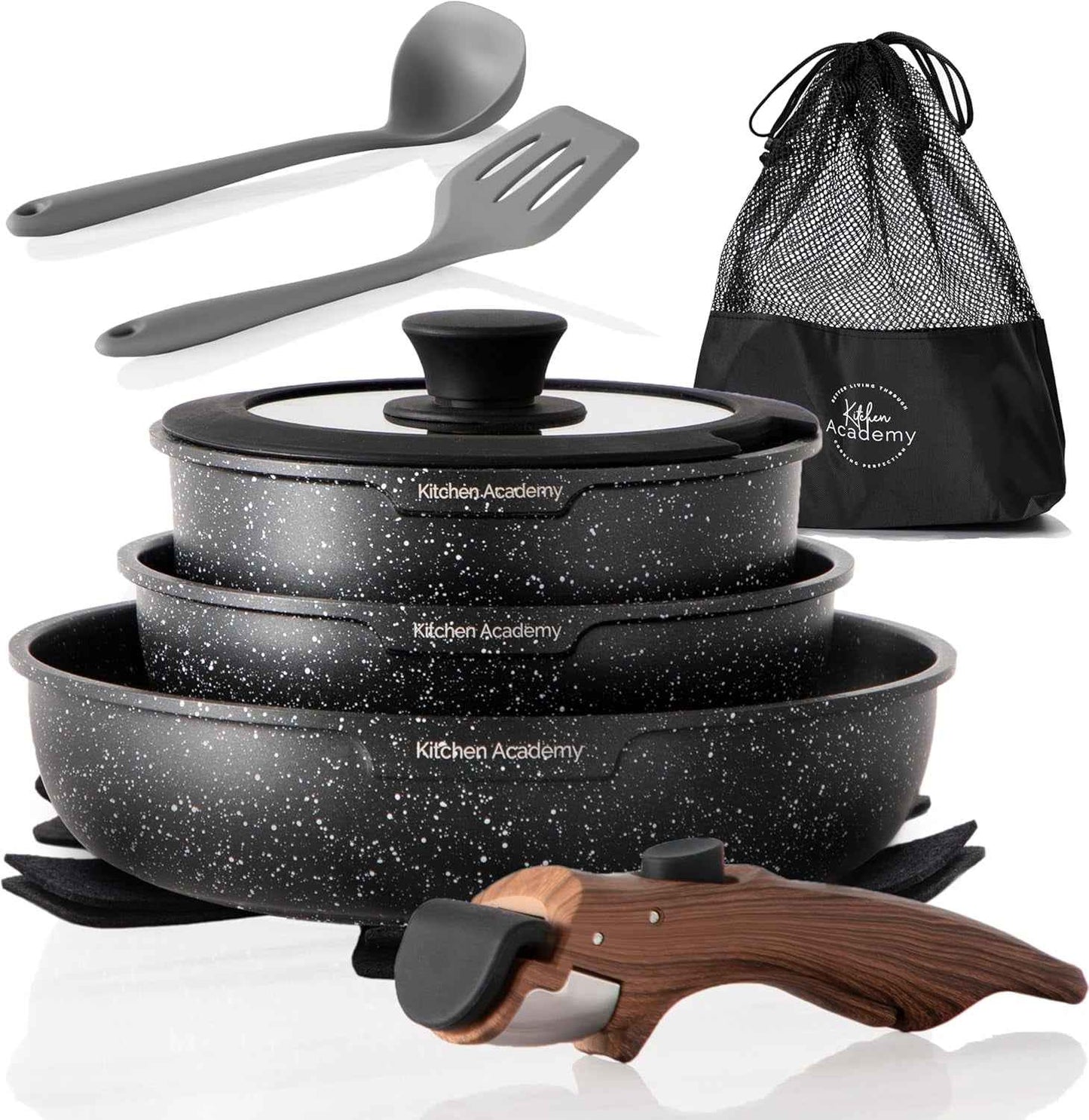 Set De Cuisine 10 PCS, Poêles Casseroles À Poignée Amovible | Batterie De Cuisine Tout Feux, Revêtement Antiadhésif En Granit Empilables Convient Aux Camping-Cars Et Au Camping
