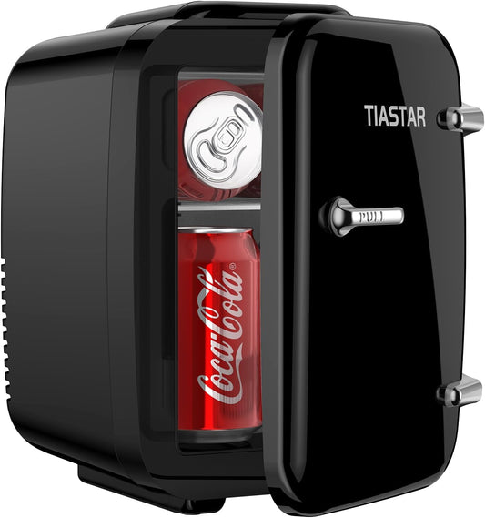 Tiastar Mini Frigo Portable, 4 Litres /6 Boîtes Boissons & Soin De La Peau Mini Petit Frigo Pour Chambre, Voiture, Bureau, Deux Vitesses - Refroidisseur Et Réchauffeur (Noir)