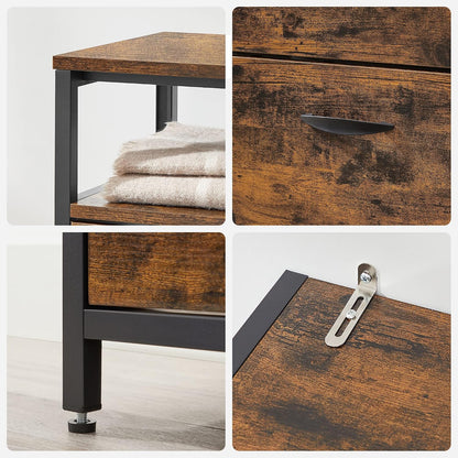 Meuble À Chaussures, Porte-Chaussures Fin, Meuble De Rangement À 4 Abattants, Pour 12-20 Paires, Anti-Poussière, 30 X 98,3 X 95 Cm, Pour Entrée, Marron Rustique Et Noir LBS803B01