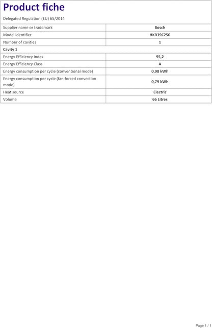 HKR39C250 Série 4 Cuisinière Électrique 60 Cm De Large, Ecoclean Direct, 3D Air Chaud Cuisson À 3 Niveaux, Contrôle De L'Écran LED, Zone De Cuisson Extensible Pour Grande Batterie De Cuisine