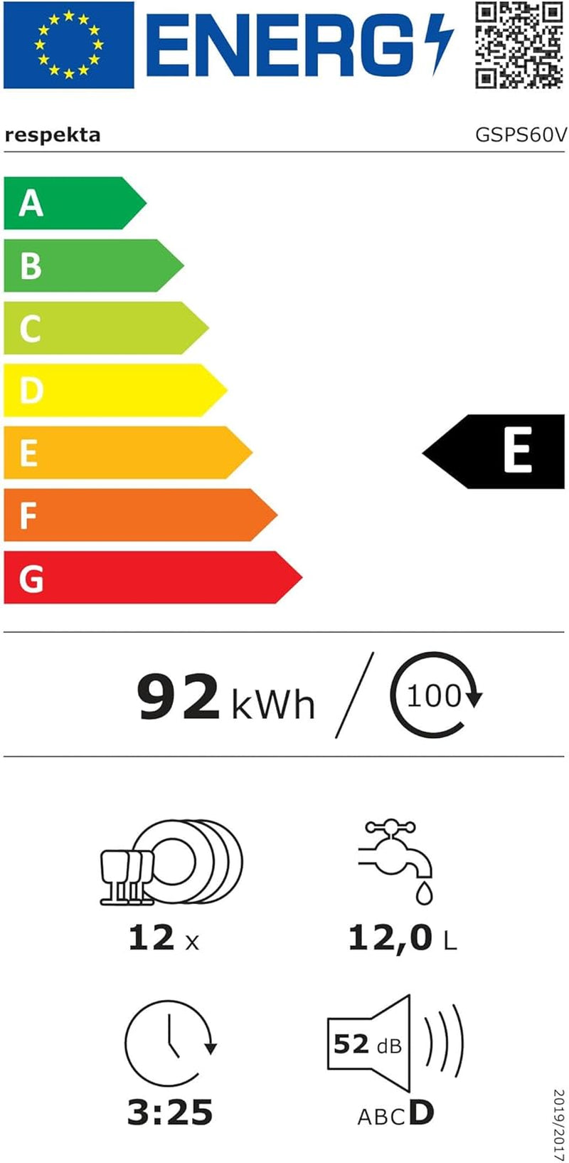 Respekta Lave-Vaisselle Autonome 60 Cm Blanc / Lave-Vaisselle Avec Panier À Couverts Flexible / 5 Programmes / Départ Différé / 12 Couverts / GSPS60V / Silencieux 52 Db