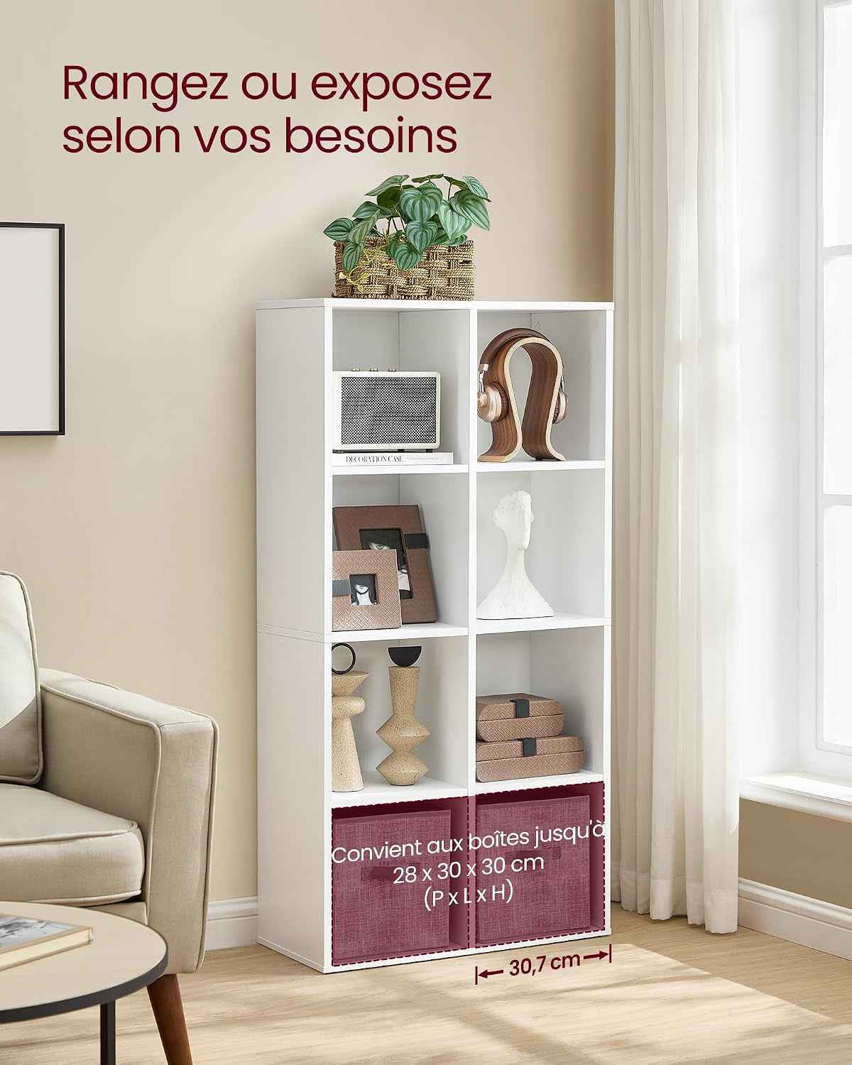 Custos Collection - Bibliothèque En Bois, Étagère De Rangement, Meuble De Rangement Cube, 65,8 X 30 X 130 Cm, 1 Pièce, Pour Salon Bureau, Blanc Custos LBC024WTV2