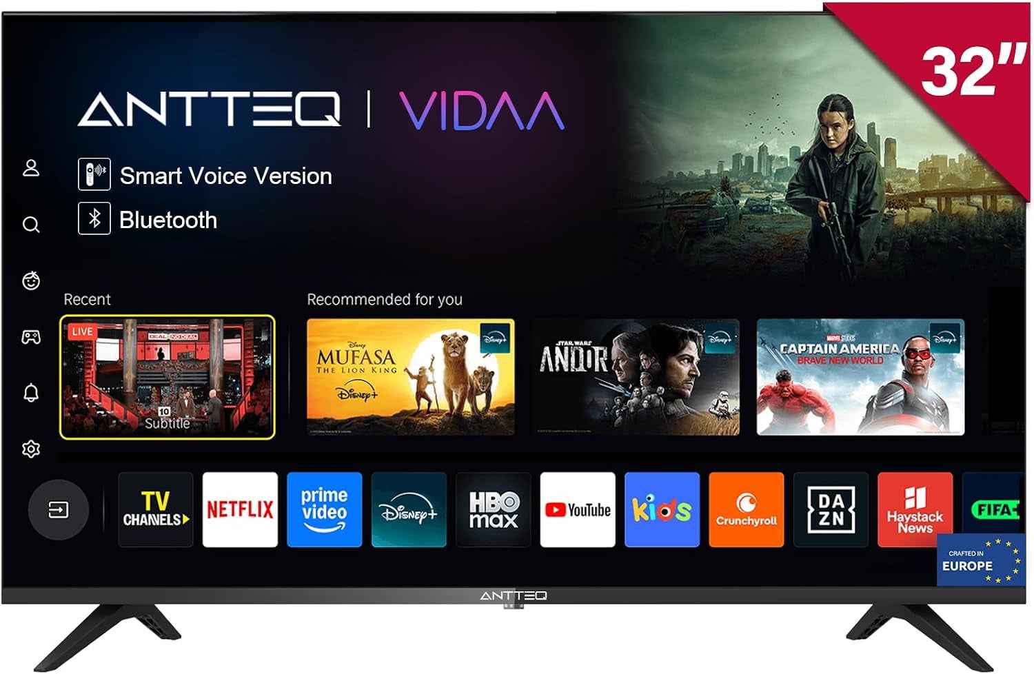 V32-AH3Q1D-BT Smart TV 32 Pouces Bluetooth (Television 80Cm,Vidaa OS Télévision Avec Appli Mobile,App Store,Share to Tv,Netflix/Dazn/Wifi,Hdmi,2026