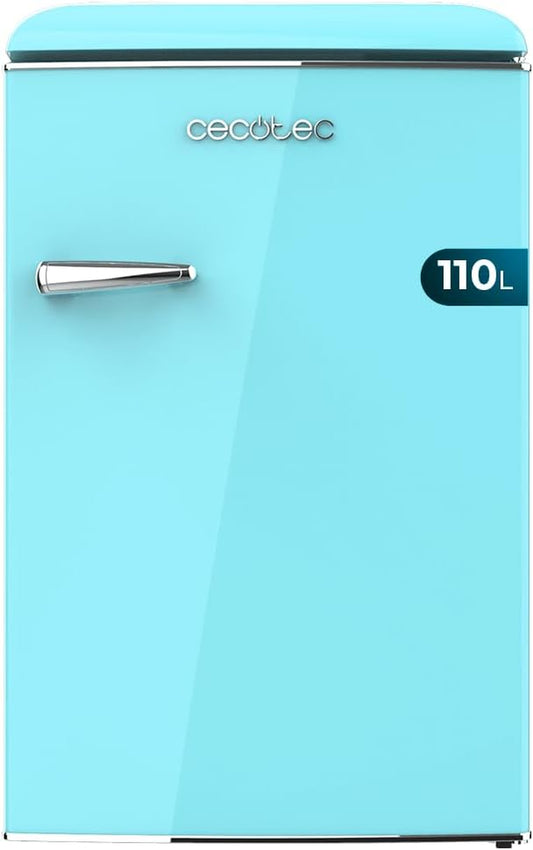 Mini Frigo Rétro De 110 L Bolero Coolmarket TT Origin 110 Bleu E. Mini Réfrigérateur, Classe E, ICEBOX, LED Intérieur, Poignée Chromée, Étagères En Verre, Ouvre-Bouteilles, Bleu.
