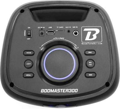 Boomtone DJ Boomaster 300 Enceinte Bluetooth Lumineuse LED Portable Puissante 250W, Enceinte Karaoke, Bluetooth Sans Fil, TWS, Rechargeable USB, Tuner, Lecteur Usb/Carte SD. Télécommande Fournie