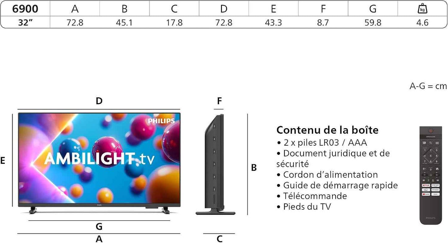 PHILIPS LED Ambilight 32" 32PFS6900 Fullhd Dolby Audio HDR10 Titan