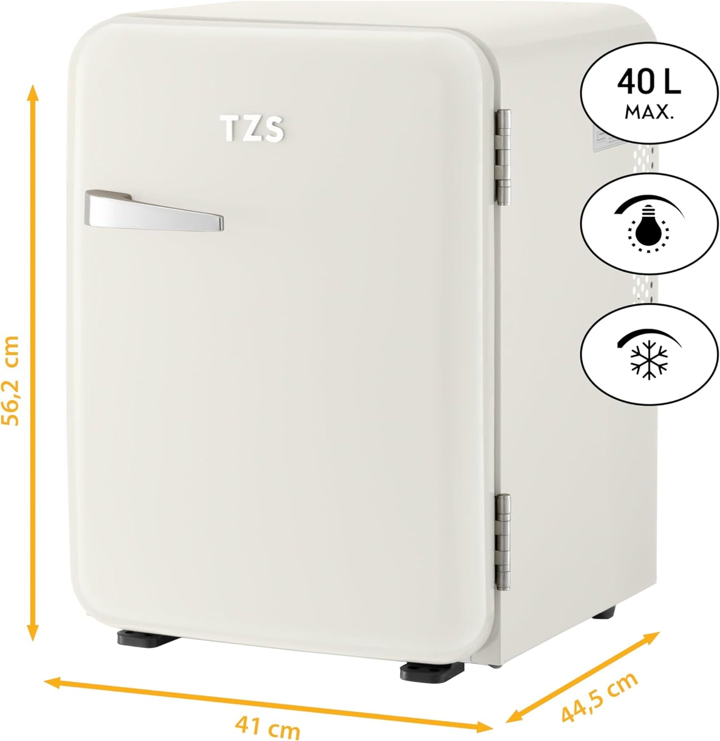 TZS First Austria Mini-Réfrigérateur Silencieux | Design Rétro | Puissance De Réfrigération Réglable | Poignée De Porte | Système De Réfrigération Thermoélectrique | 40L | Crème