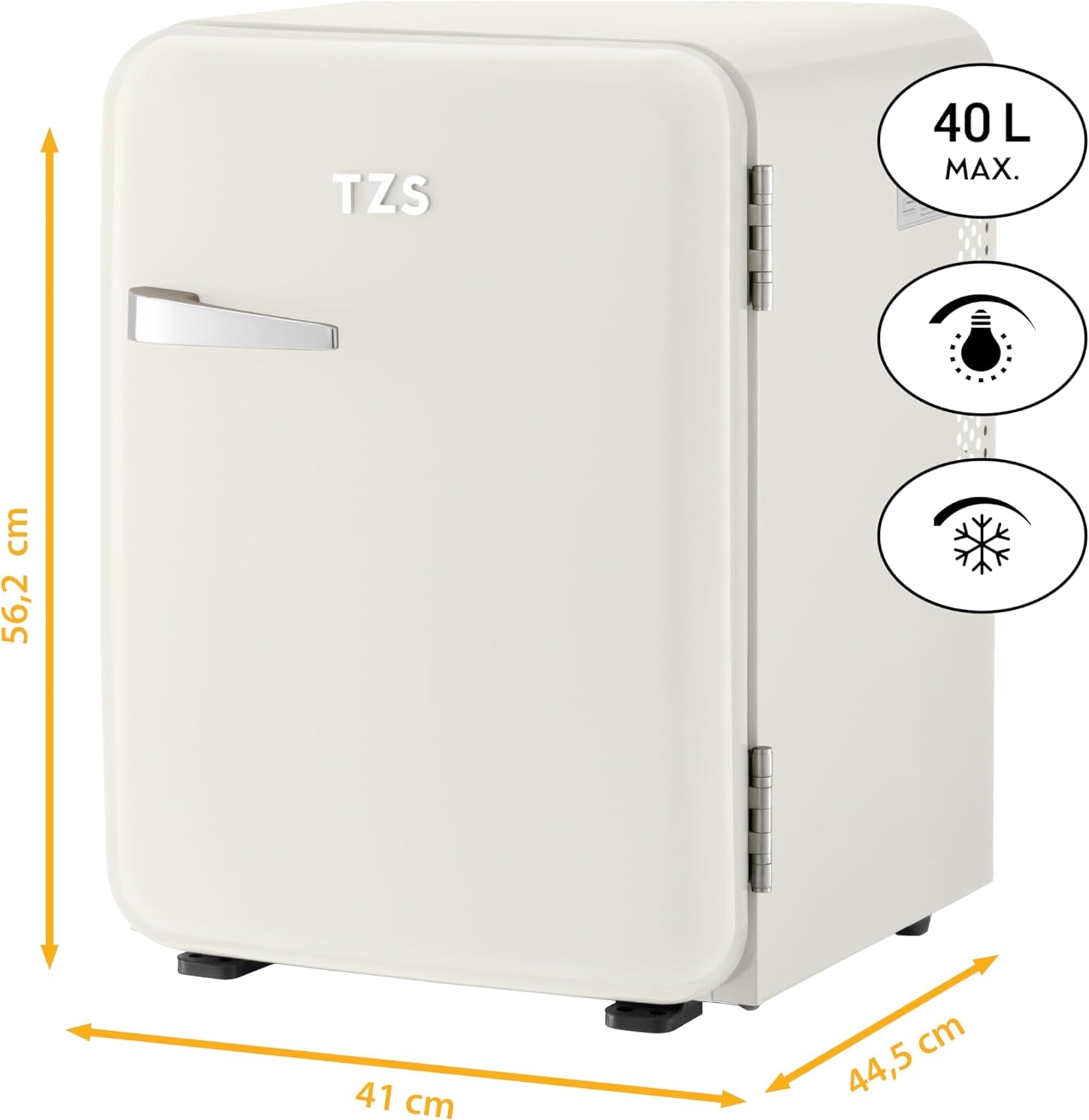 TZS First Austria Mini-Réfrigérateur Silencieux | Design Rétro | Puissance De Réfrigération Réglable | Poignée De Porte | Système De Réfrigération Thermoélectrique | 40L | Crème