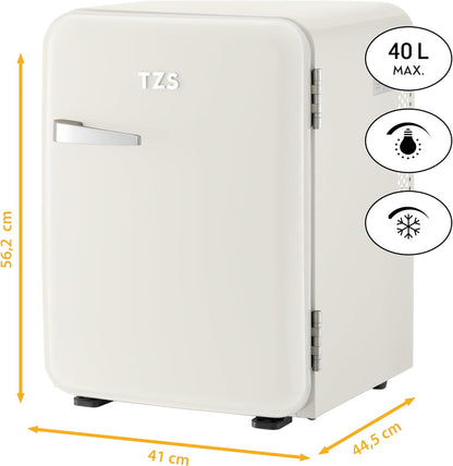 TZS First Austria Mini-Réfrigérateur Silencieux | Design Rétro | Puissance De Réfrigération Réglable | Poignée De Porte | Système De Réfrigération Thermoélectrique | 40L | Crème