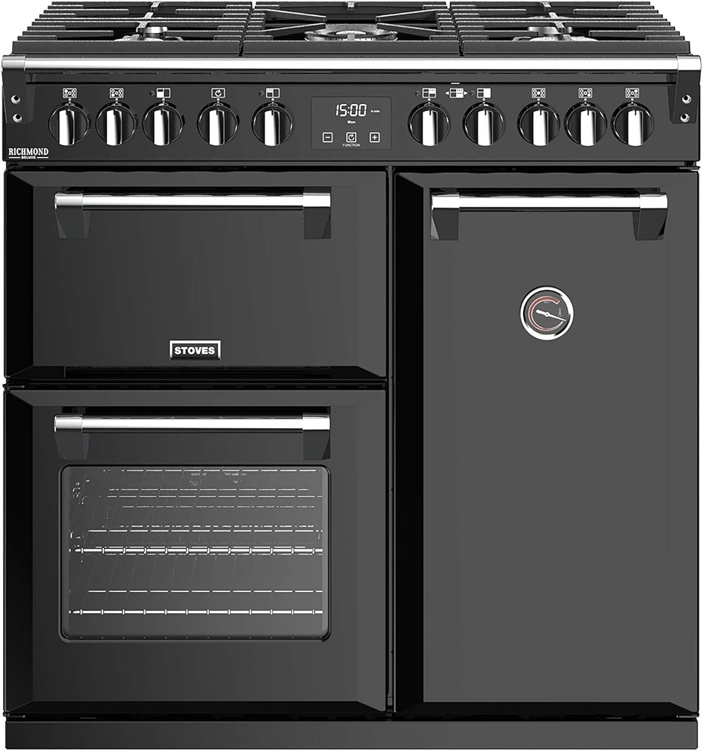 Stoves Richmond S900 Df Deluxe Range Cooker Comptoir Gaz À Noir - Cuisinière (Range Cooker, Noir, Rotatif, Chrome, Dessus Avant, Comptoir À Gaz)