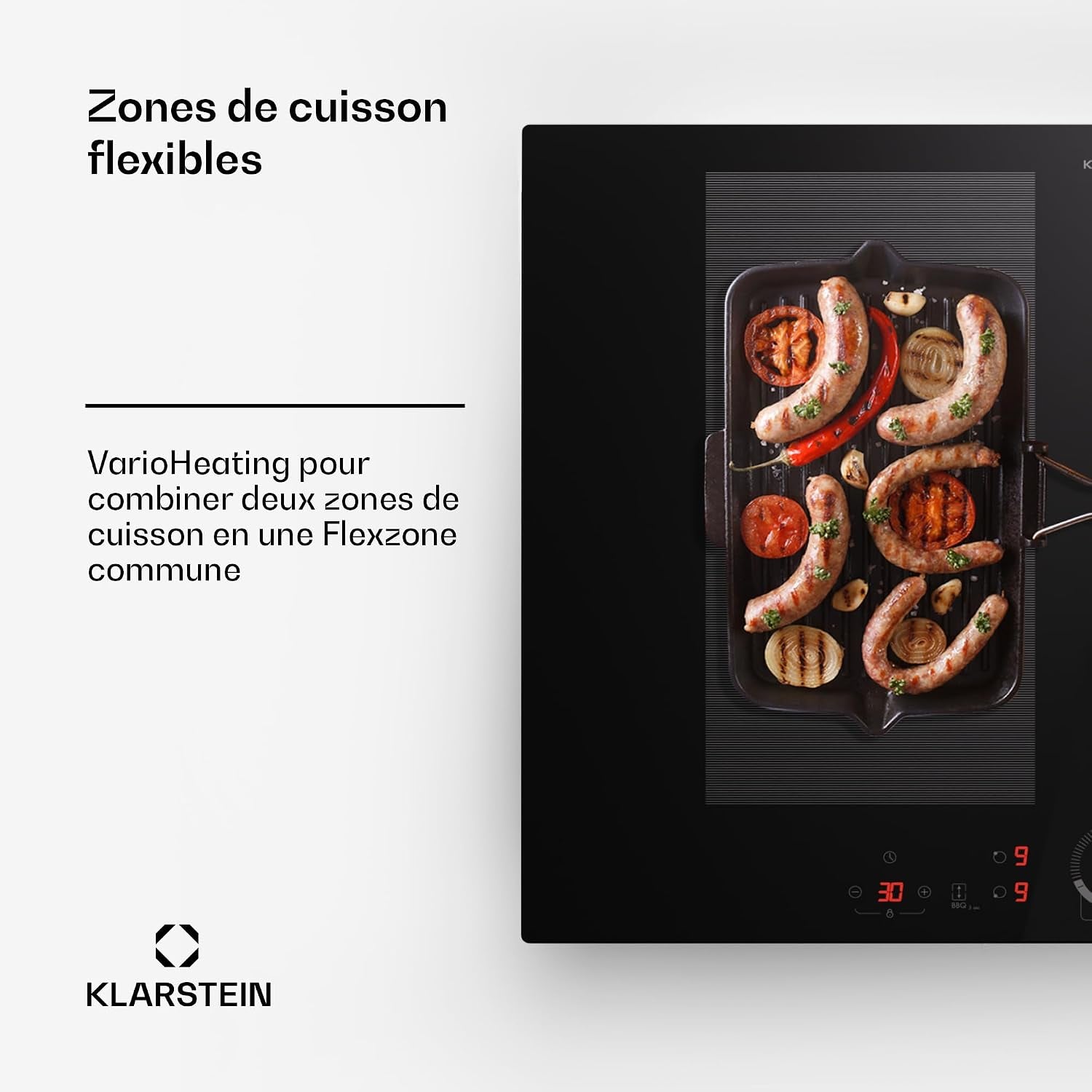 Klarstein Plaque À Induction, Plaque Vitrocéramique, Table À Induction 7000 W 4 Plaques, Table À Intégrée Avec Écran Tactile Et Minuterie, De Cuisson Moderne Avec Protection Contre La Surchauffe