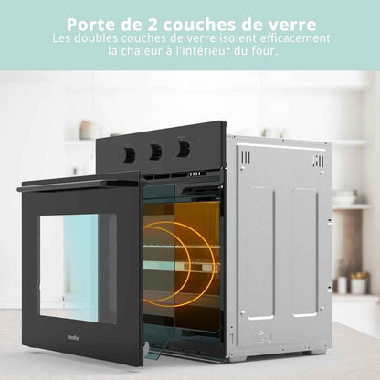 ' CBO60M80M1-BK Four Encastrable De 60 Cm, 60 Litres, Avec 8 Fonctions, Frire À Air, La Cuisson En Plusieurs Phases, La Porte Amovible, Facile À Nettoyer, Netoyage À La Vapeur, Noir