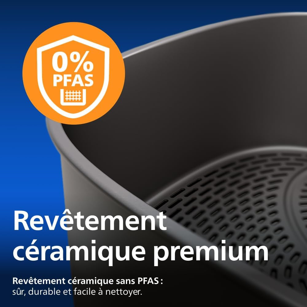 Airfryer 5000 - Air Fryer Panier Flexible 9.5L, Cuisson Vapeur | Megabasket 9.5L Ou 3+6L, Séparateur Amovible, 28 Modes,Technologie Rapidair & Steamfry, Auto Steamclean, Inox (NA565/00)