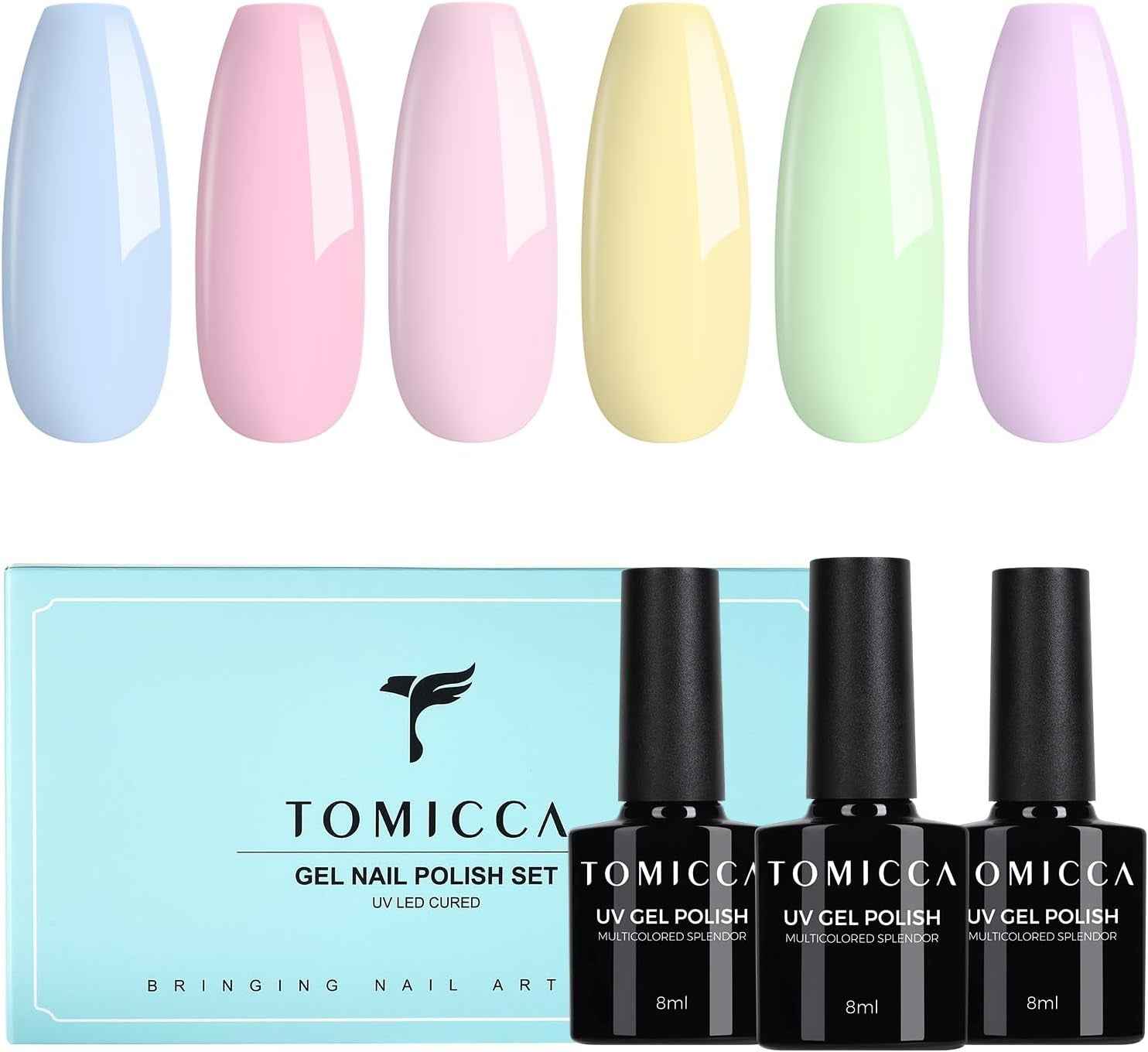 Vernis Semi Permanent Pastel, 6 Couleurs Macaron Bonbon Doux Rose Bleu Jaune Violet Vert Vernis Gel UV Été, Soak-Off UV/LED Gel Cadeau Pour Onglerie DIY Home, 8ML