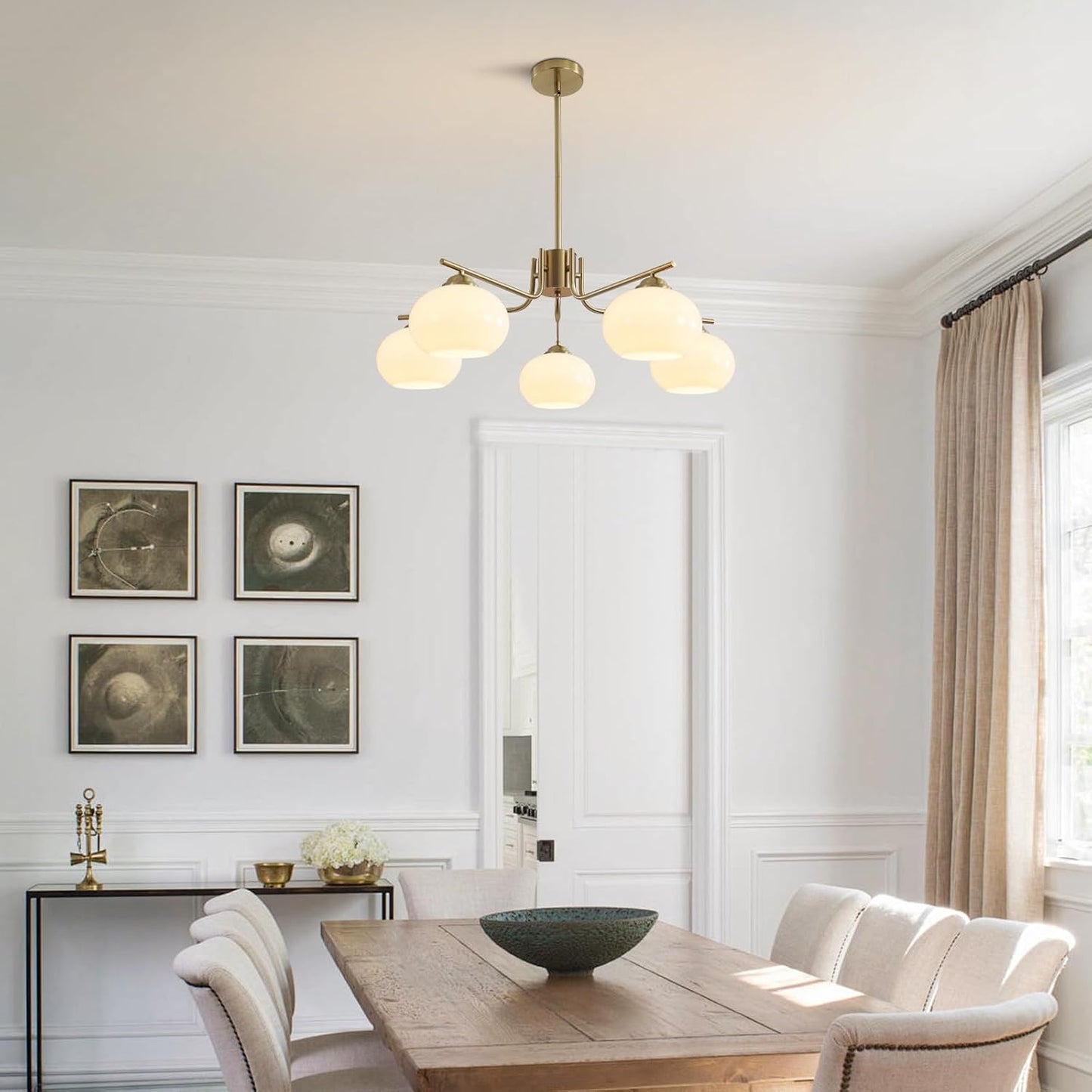 Lighting Lustre À 5 Lumières Globe Flush Mount Sputnik Luminaires Modernes En Suspension En Laiton Doré Appareil D'Éclairage Avec Globe En Verre Laiteux Lustre Pour L'Îlot De Cuisine