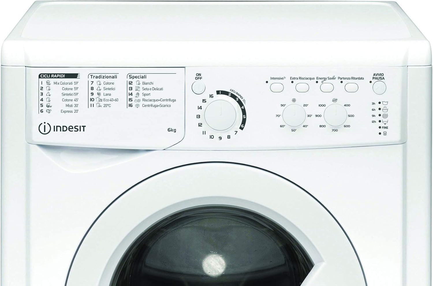 EWC 61051 W IT N - Machine À Laver 6 Kg Libre Installation, Charge Avant. Centrifugeuse 1000 Tours Par Minute - Largeur 59,5 Cm, Profondeur 51,7 Cm, Hauteur 85 Cm, Classe Énergétique F