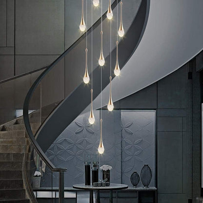 LED Lustre Escalier Moderne Goutte D'Eau Pendentif Éclairage Pour Villa Duplex Escalier Longue Suspension Lampe