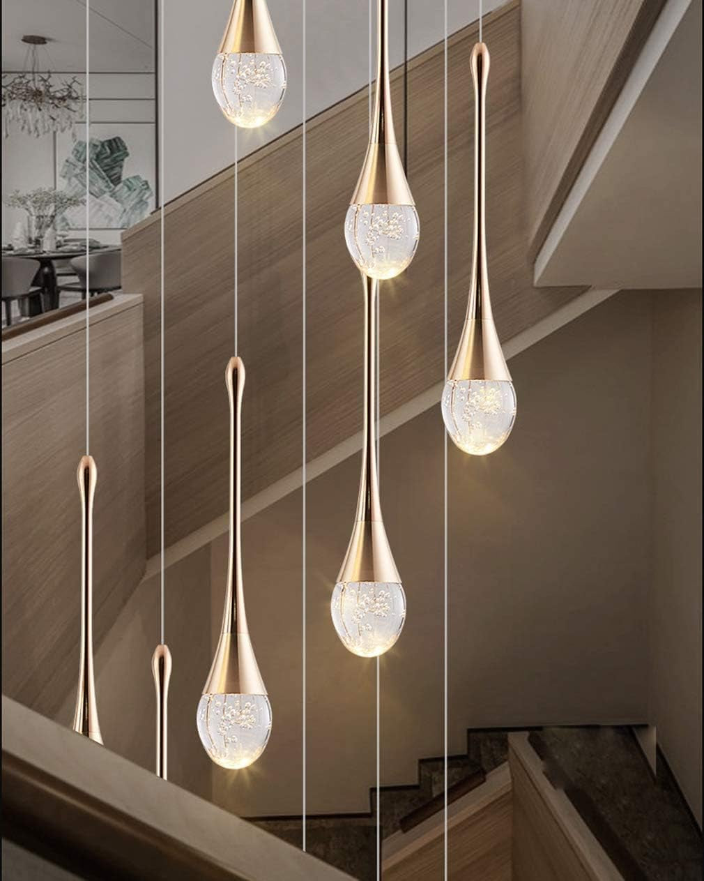 LED Lustre Escalier Moderne Goutte D'Eau Pendentif Éclairage Pour Villa Duplex Escalier Longue Suspension Lampe