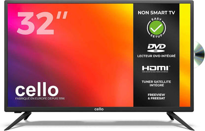 TV 32 Pouces LED HD Ready Avec Lecteur DVD Intégré – Triple Tuner DVB-T2/S2/C, USB Enregistrement, 3X HDMI, Non Smart, Design Compact