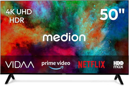 125.7 Cm 50" Téléviseur Ultra HD Smart TV HDR10 Vida Store Prime Video Disney+ DAZN Hbbtv PVR Bluetooth HD+, MD850201