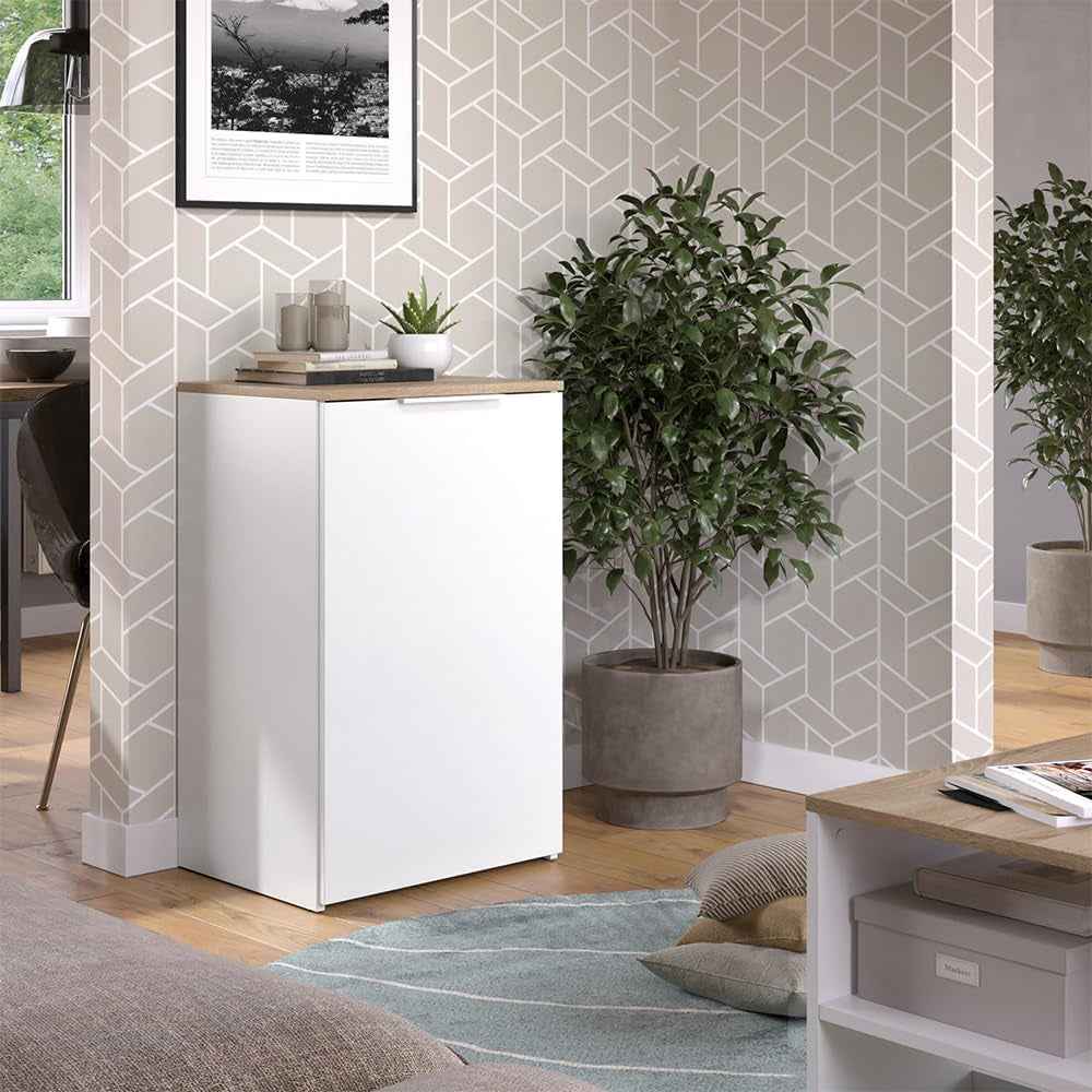 Commode Wido, Blanc, 50X80Cm | Avec Étagère, Pour Le Rangement Et L’Organisation Peu Encombrante
