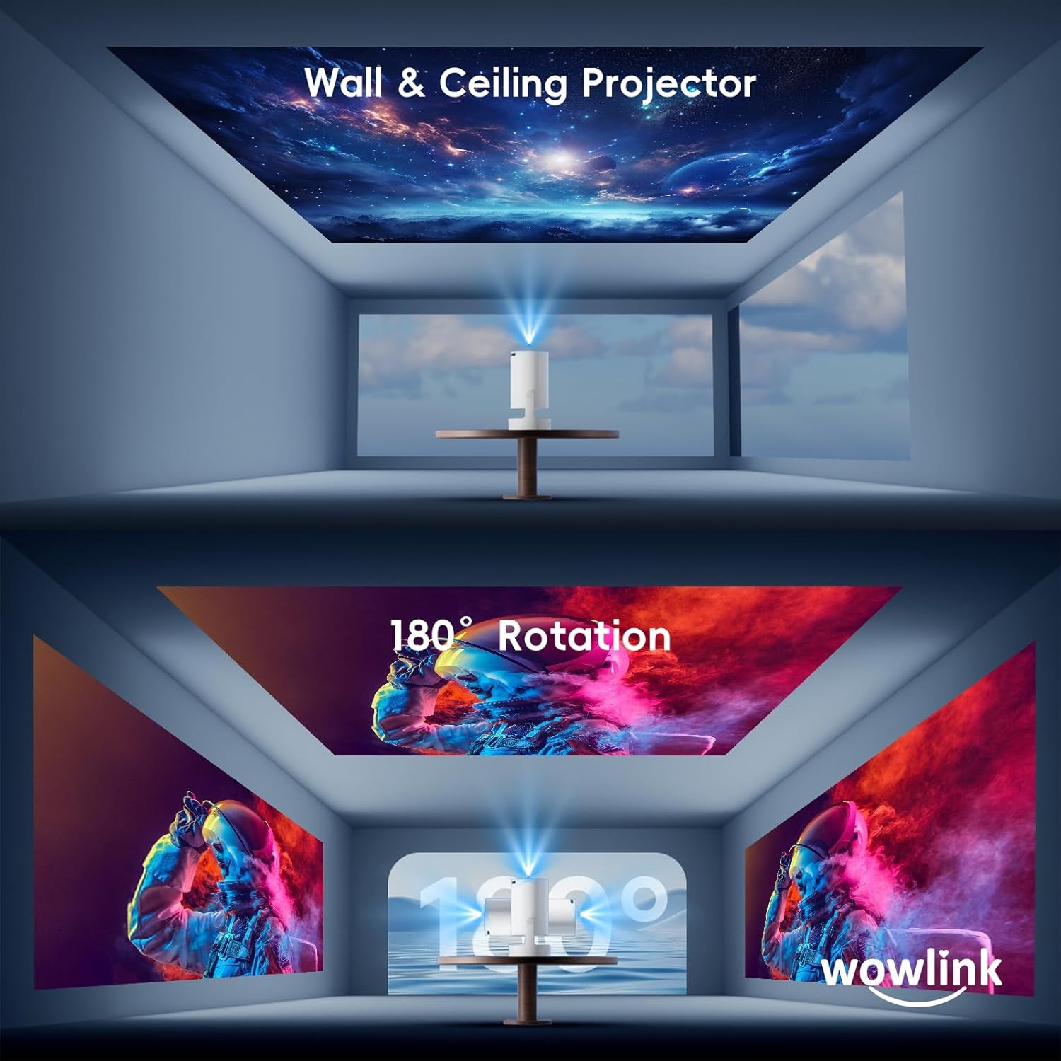 [Apps Intégrées & 2026 Upgraded] Vidéoprojecteur Avec Wifi 6 Et Bluetooth | Projecteur Supporte 4K 1080P Auto Keystone Rotation 180° Compatibile Avec HDMI/TV Stick/Memory Stick/Laptop, Blanc