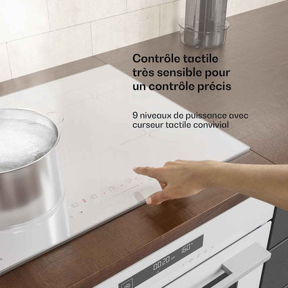 Klarstein Velaire Plaque Induction 60Cm - 4 Zones, 7000W Boost, Curseur Tactile, Minuterie, Sécurité Enfants, Vitrocéramique, Plaque Cuisson Induction Encastrable, Design Minimaliste, Blanc