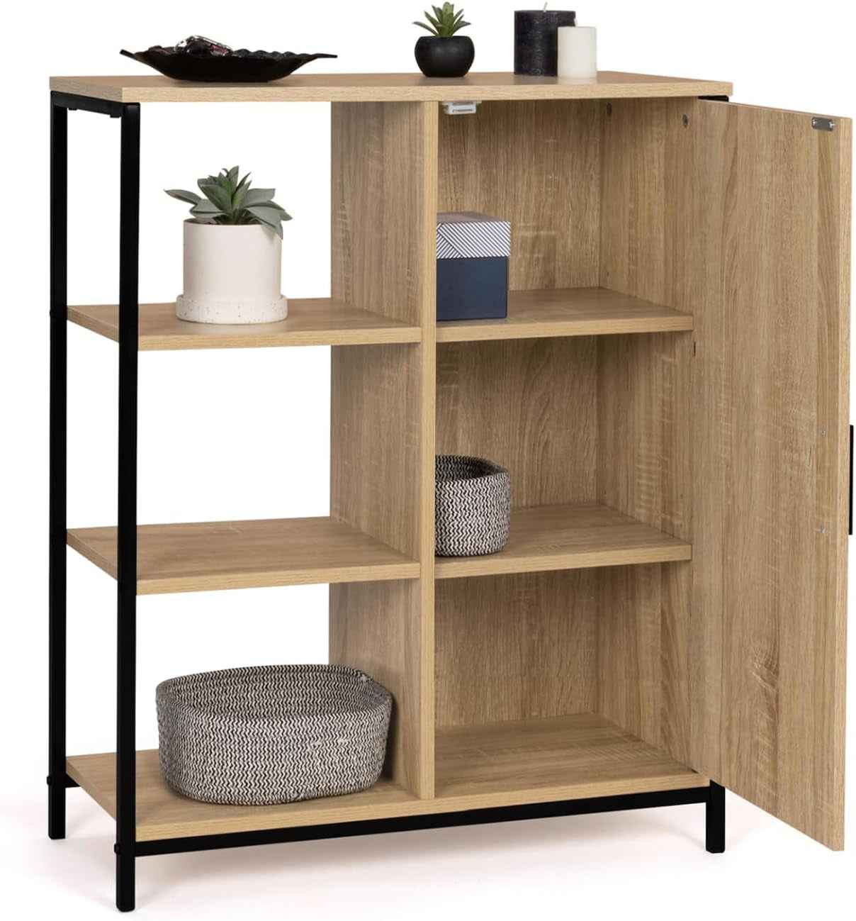 - Buffet D'Appoint 3 Étagères Et Placard 70 Cm Detroit Design Industriel