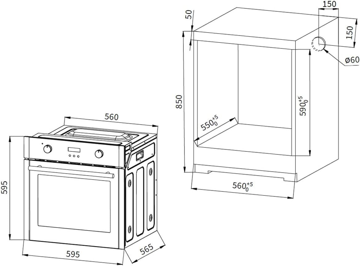 Cuisinière: Four Encastré 60Cm EB8010ED + 59Cm Plaque Vitrocéramique KK590RL | Grill | Air Circulant | Air Chaud | Éléments Télescopiques D'Extraction | Minuterie Automatique | SET8010KK59RL
