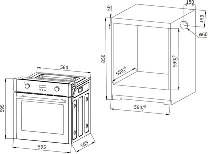 Cuisinière: Four Encastré 60Cm EB8010ED + 59Cm Plaque Vitrocéramique KK590RL | Grill | Air Circulant | Air Chaud | Éléments Télescopiques D'Extraction | Minuterie Automatique | SET8010KK59RL