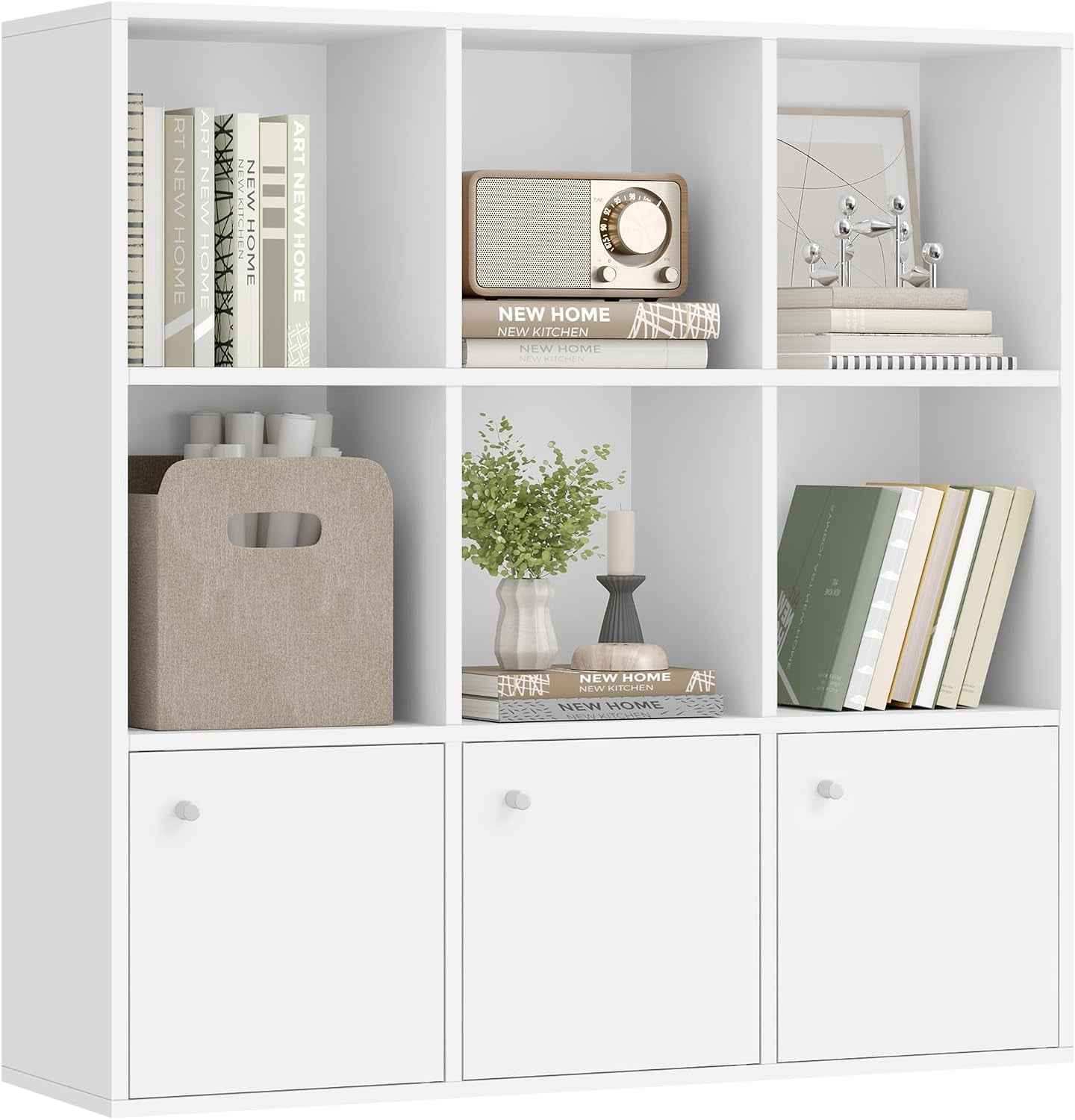 Custos Collection - Bibliothèque, Étagère, Meuble De Rangement, Armoire, 3 Placards Avec Portes En Bas, Pour Salon, Chambre, Chambre D'Enfant, Bureau, Moderne, Blanc LBC33WTV1