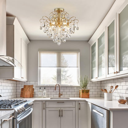 Lustre En Cristal Plafonnier Encastré Luminaire Moderne Pour Chambre À Coucher Couloir Bar Cuisine Salle De Bain, H 45 X W 50, Base E14, Or