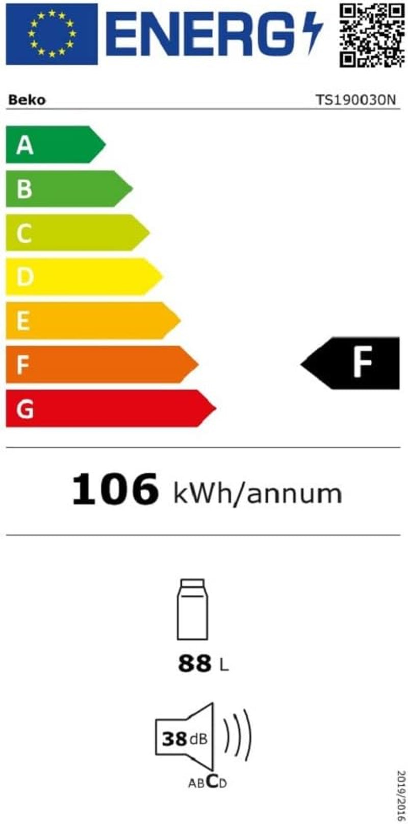 Beko TS190030N Réfrigérateur Autoportante 88 L F Blanc