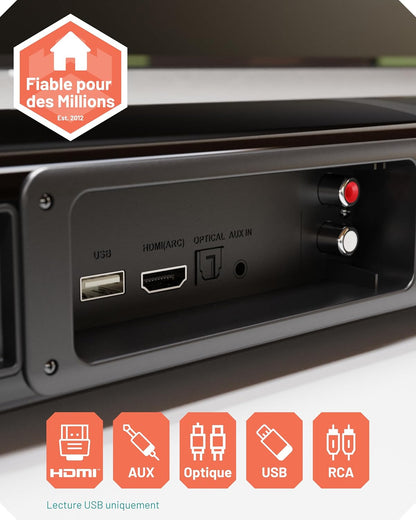 Barre De Son Home Cinema Sans Fil, Enceinte Pour Téléviseur SB80 | Barre De Son Avec Caisson De Basses Bluetooth 5.1 | HDMI Arc, Optique, AUX, USB Soundbar | Haut Parleurs TV | Support Mural