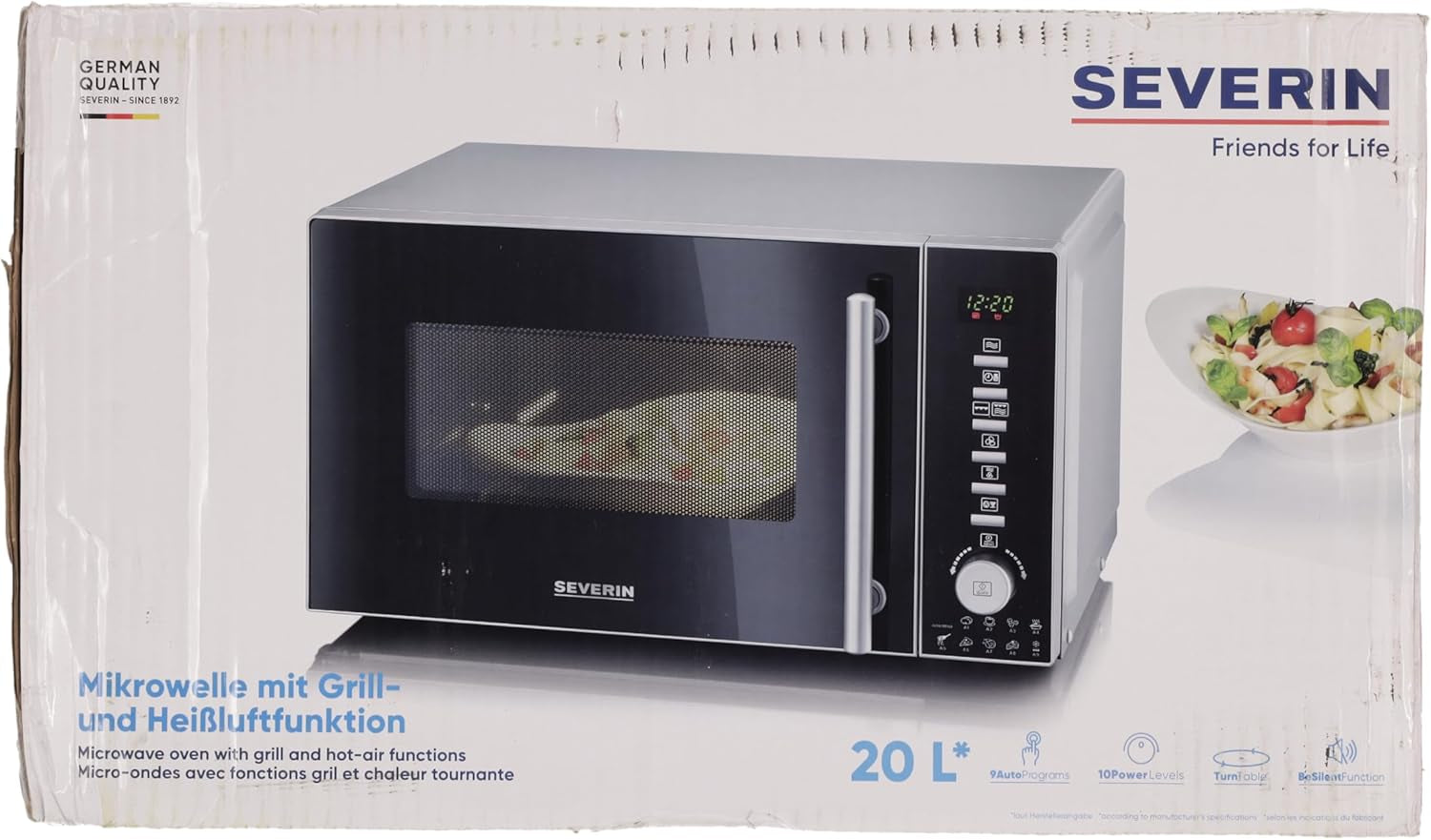 Four À Micro-Ondes 20 L, 1 350 W, Avec Fonction Gril Et Chaleur Tournante, Avec 10 Niveaux De Puissance, Minuteur 95 Min, Plateau Tournant, Noir/Inox, MW 7773