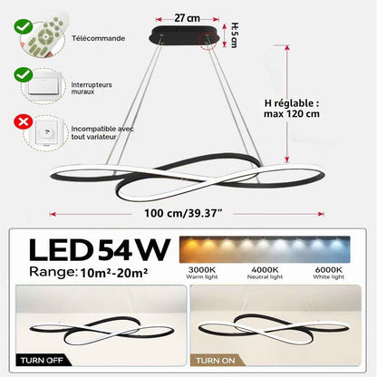 Suspensions LED Modernes, Lampe De Salle À Manger Suspendue, Lustre 54W Avec Télécommande, Suspension Pour Les Cuisines, Salles À Manger, Salons. Noir