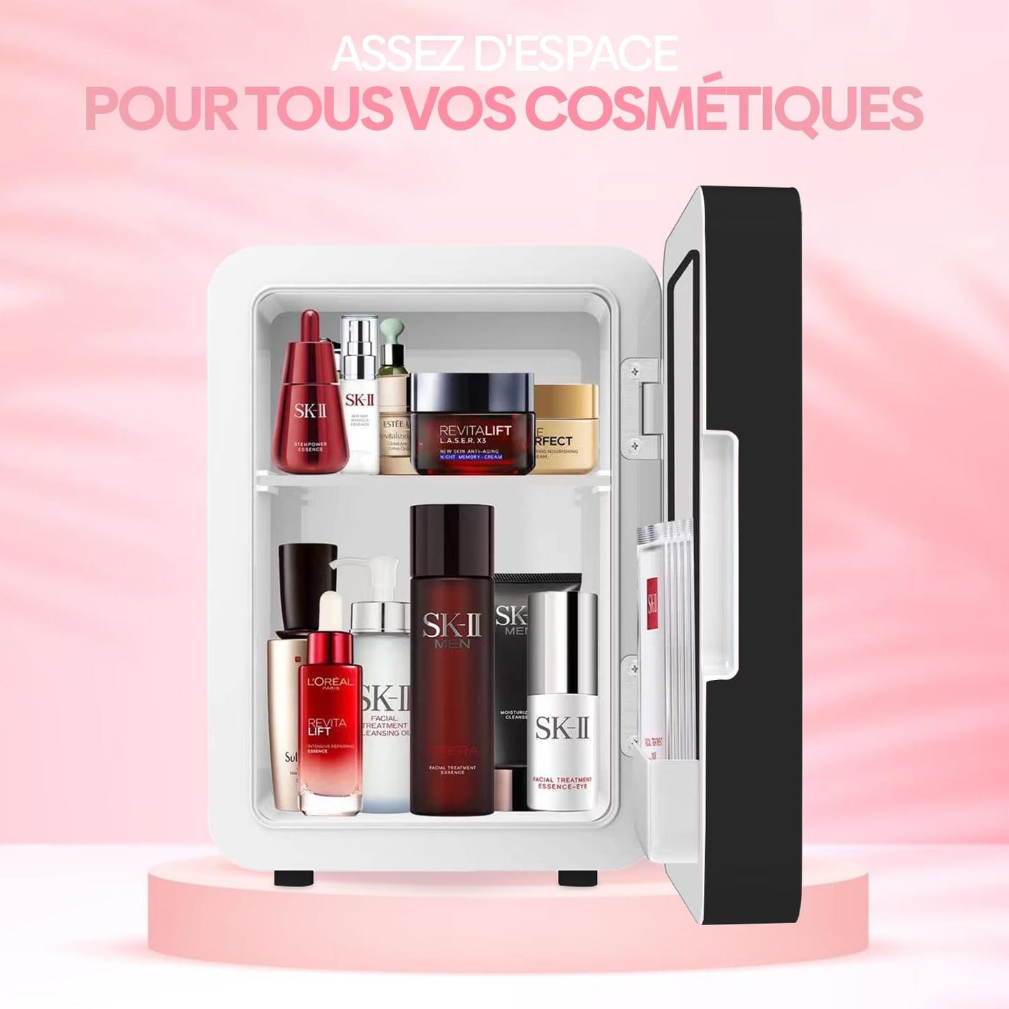 Olvy Réfrigérateur Cosmétique 4 Litres, Mini Frigo, Mini Réfrigérateur Portable Avec Miroir LED, Petit Réfrigérateur Pour Soins De La Peau, Skincare Fridge, Noir