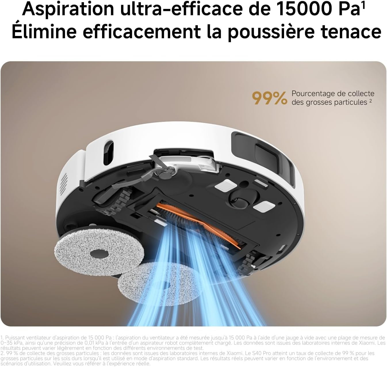 S40 Pro Aspirateur Robot, 15000Pa, Deux Bras Extensibles | Double Anti-Nœuds, Évitement D’Obstacles Grand-Angle, Détection Des Tapis, Relevage Auto Des Serpillières, Contrôle App/Voix