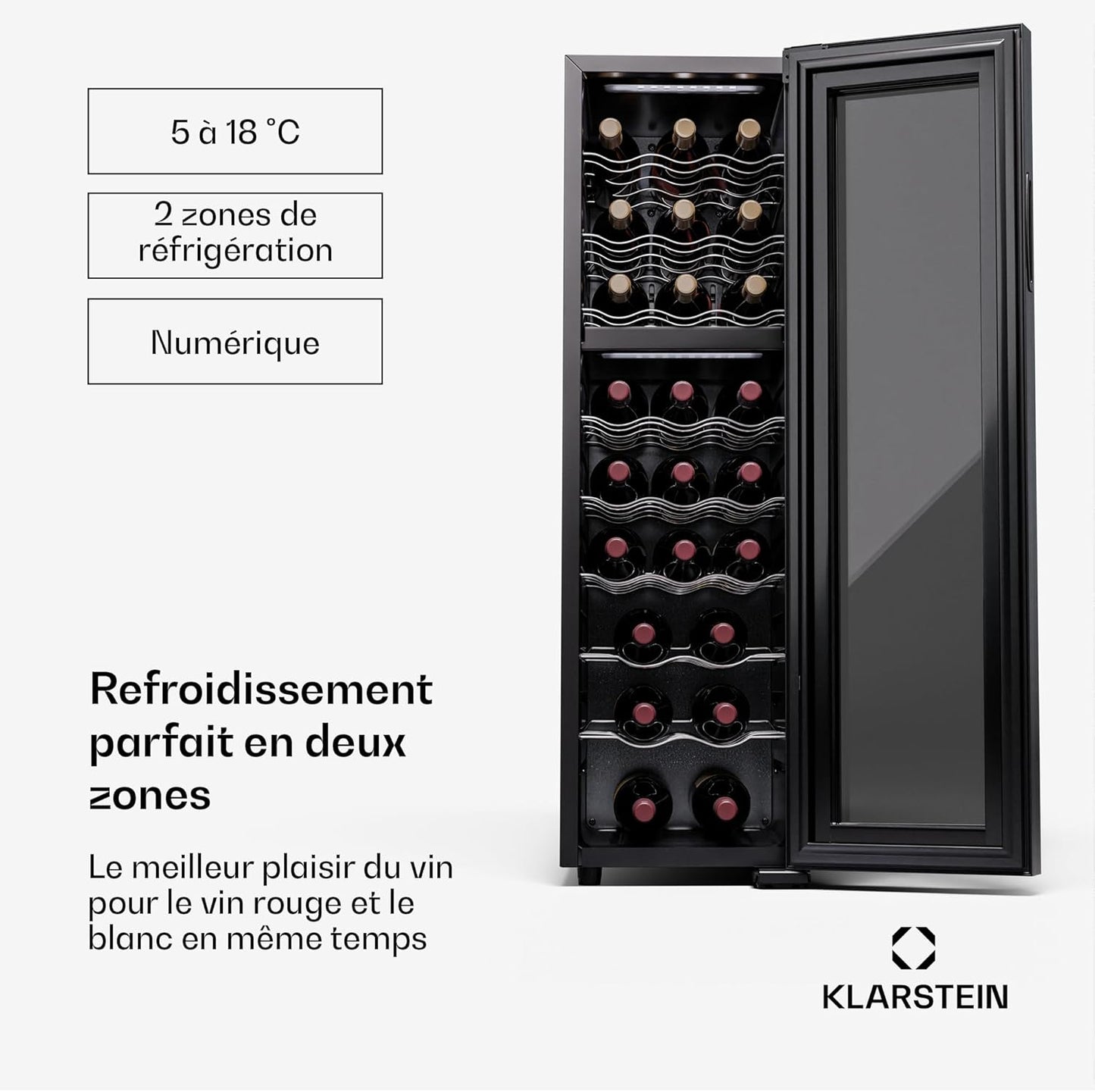 Cave a Vin, Caves À Vin De Conservation Avec Porte En Verre, Cave a Vins À Double Zone, Bar Int/Ext, Frigo Vin, Armoire a Vin, Cave a Vin De Vieillissement, Cave À Vin 24 Bouteilles