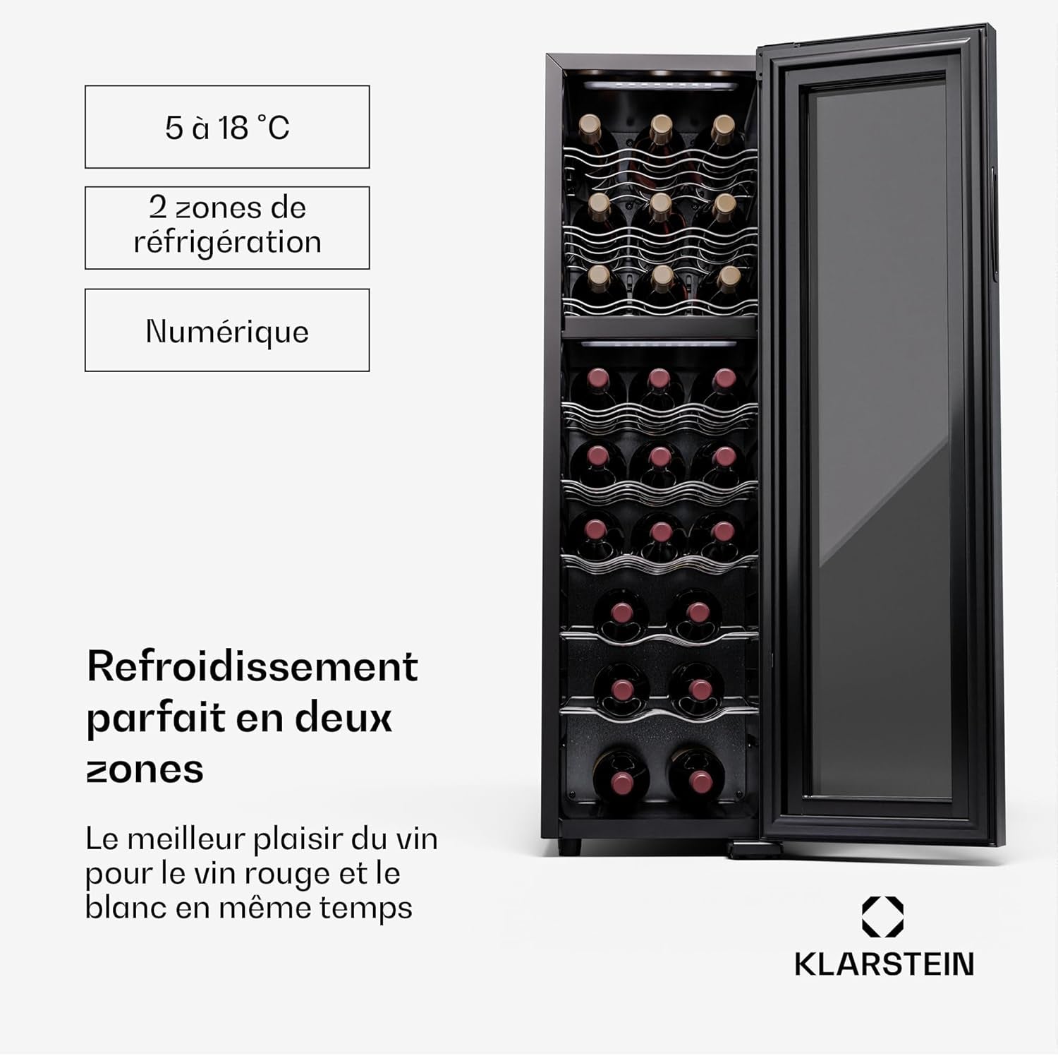 Cave a Vin, Caves À Vin De Conservation Avec Porte En Verre, Cave a Vins À Double Zone, Bar Int/Ext, Frigo Vin, Armoire a Vin, Cave a Vin De Vieillissement, Cave À Vin 24 Bouteilles