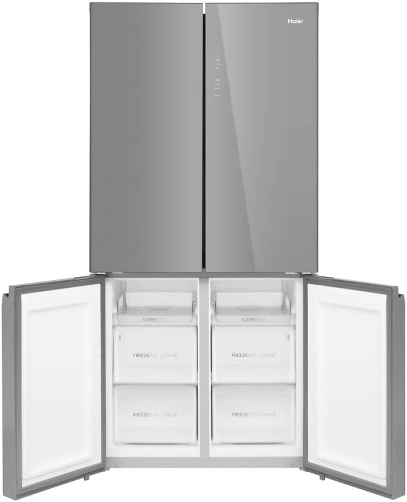HTF-540DGG7 Réfrigérateur Combiné - Pose Libre, 528L, 4 Portes, Humidity Zone, Total No Frost Air Surround, My Zone Plus, Gris, Classe F
