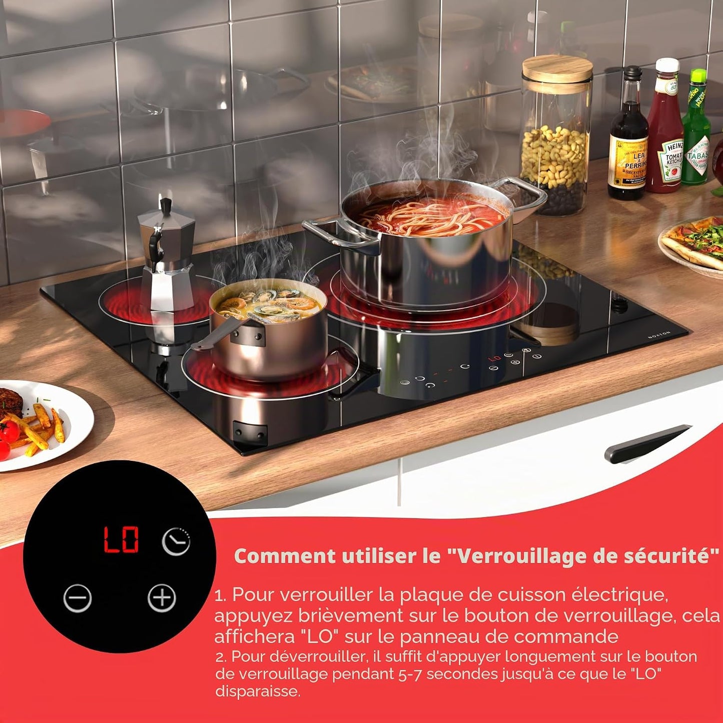 Plaque Vitrocéramique 3 Feux, Plaque De Cuisson Electrique 60 CM | Sécurité Enfant, Minuterie, 9 Niveaux De Puissance, Tactile, Encastrable, 5700W, 220V-240V, Sans Prise