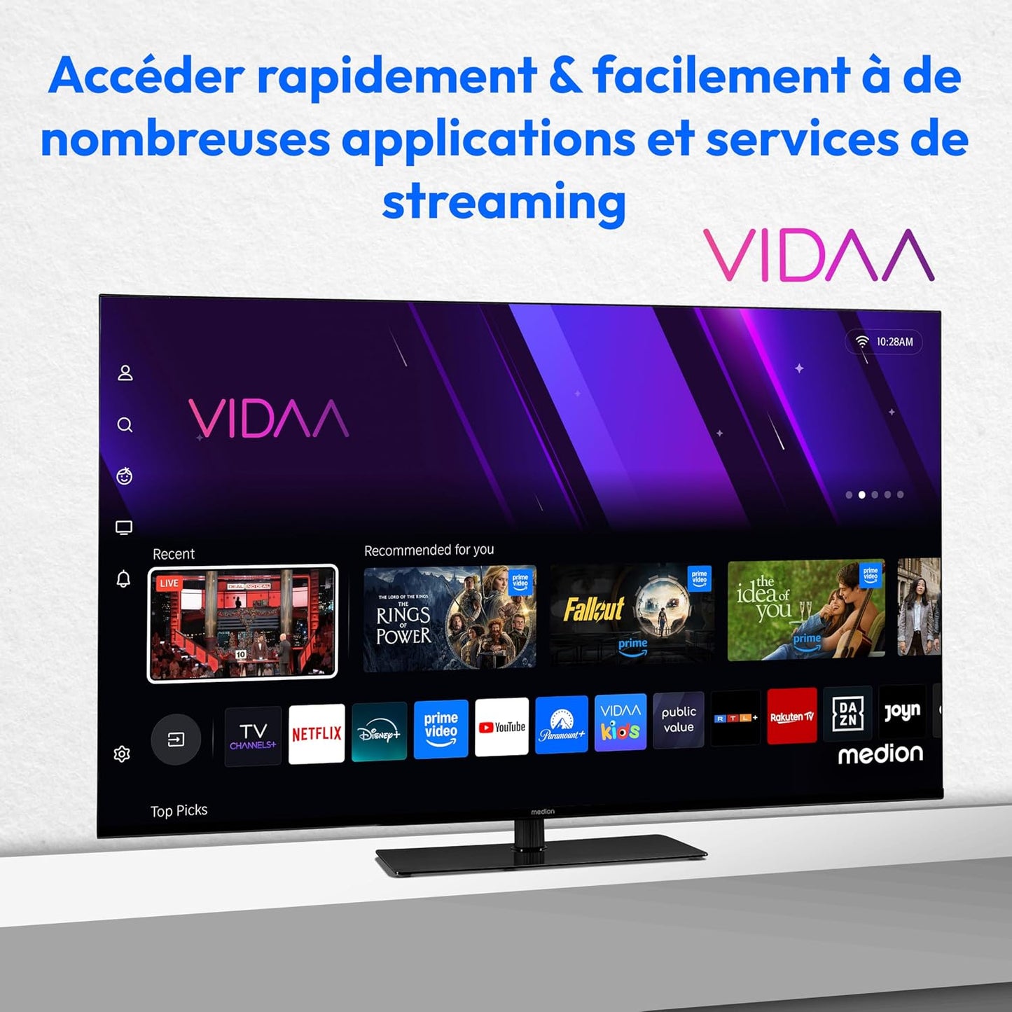 TV 43 Pouces 4K (107 Cm) Television (Smart TV 4K, Dolby Vision HDR, VIDAA Store, Prime Video, Disney+, DAZN, Paramount+, Hbbtv, PVR, Bluetooth, MD 843300)
