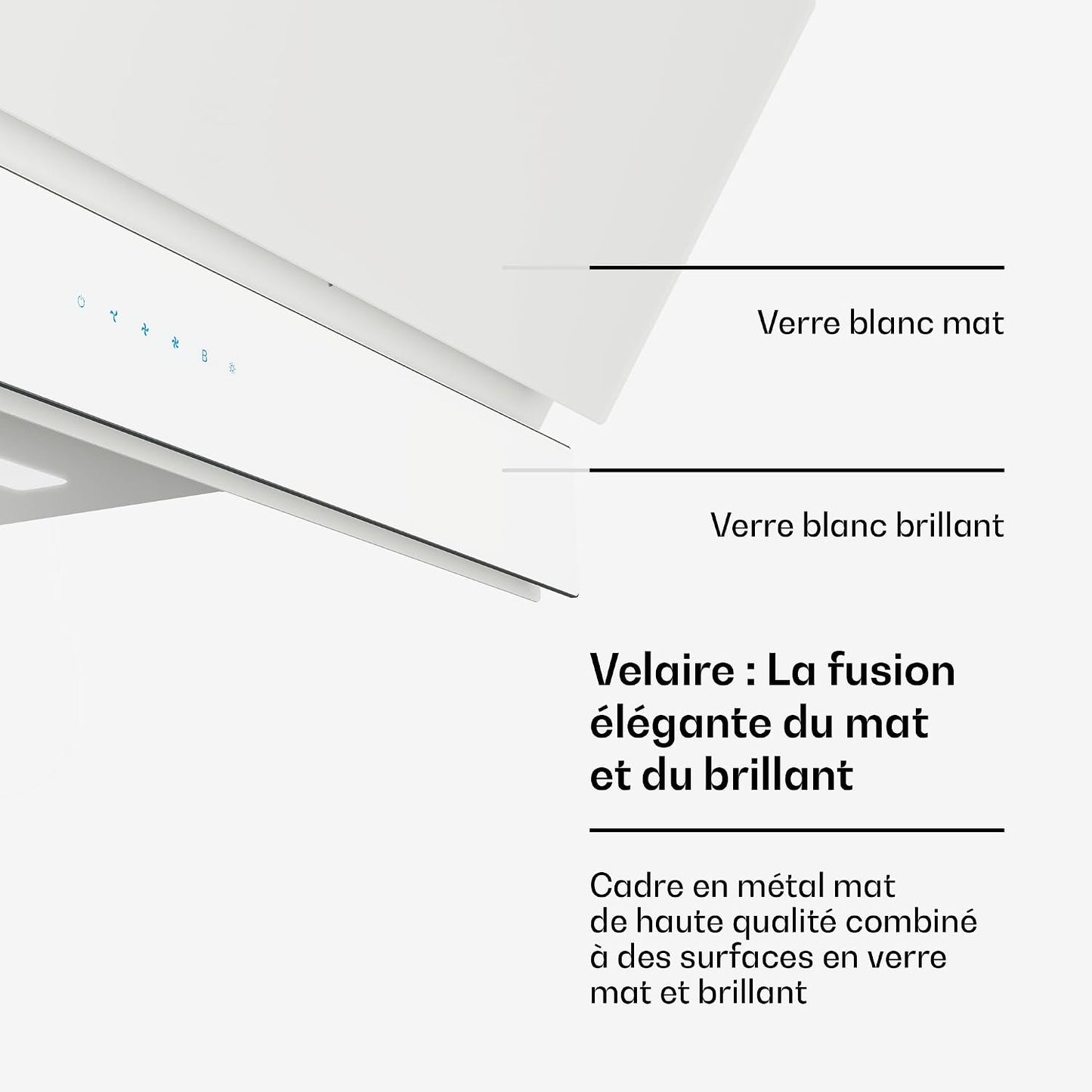 Klarstein Velaire Hotte Aspirante 90 Cm - Hotte Décorative, 820 M³/H, A++ Énergie, Commandes Tactiles, LED, Filtre Charbon, Silencieuse, 3 Vitesses + Boost, Hotte Cuisine Moderne, Blanc