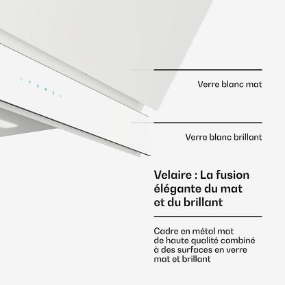 Klarstein Velaire Hotte Aspirante 90 Cm - Hotte Décorative, 820 M³/H, A++ Énergie, Commandes Tactiles, LED, Filtre Charbon, Silencieuse, 3 Vitesses + Boost, Hotte Cuisine Moderne, Blanc